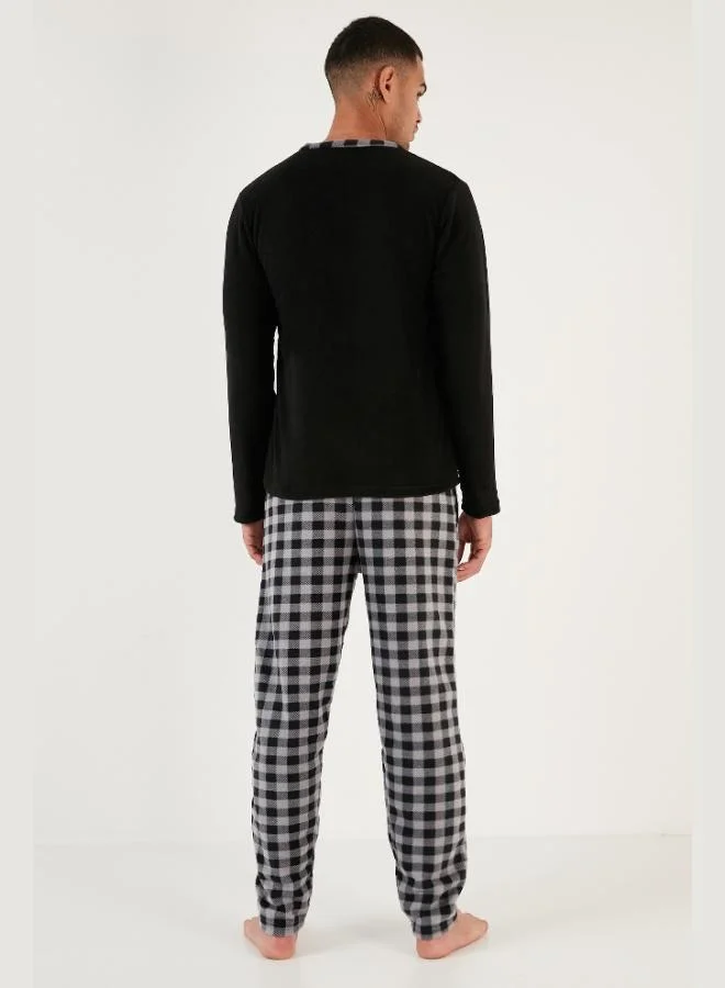 Buratti  Buratti Plaid Regular Fit Buttoned Crew Neck Winter Polar Fleece Pajama Set Men's PAJAMAS SET 60961002 for Men | Best Price UAE