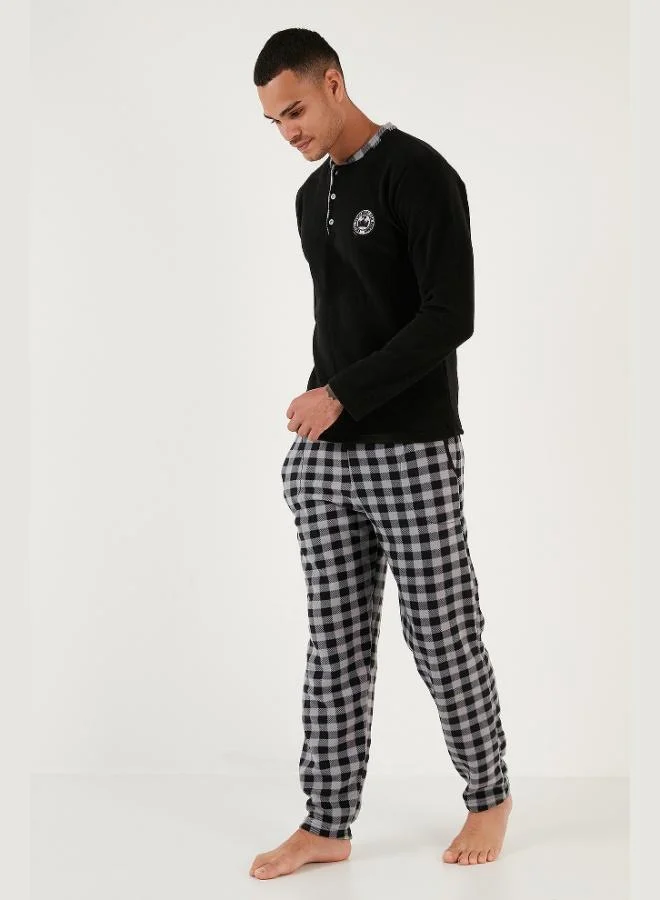 Buratti  Buratti Plaid Regular Fit Buttoned Crew Neck Winter Polar Fleece Pajama Set Men's PAJAMAS SET 60961002 for Men | Best Price UAE