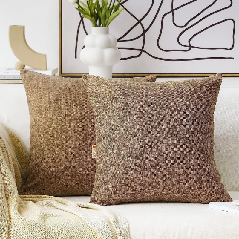 Urvaan Texture Solid Plain Jute Cushion Cover Set of 2, 16x16 Inch, Beige Brown - Image 5