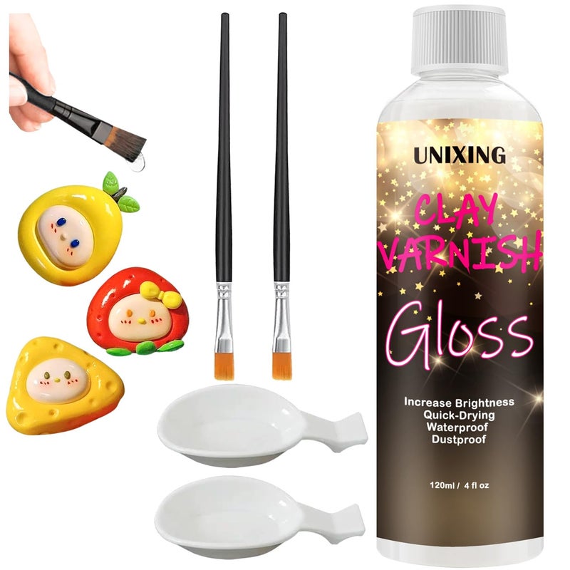 Unixing 120ml Clear Varnish for Air Dry Clay, Gloss Finish Clear Glaze for Pottery , Ceramics, Oil Painting, Wood, Colourless Scratch Resistant Sealant Varnish (120x 1Pack) - Image 1