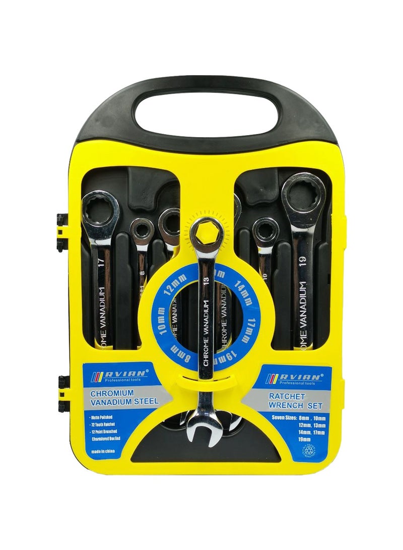 Tools 7-Piece Ratchet Wrench and Spanner Set Premium Chrome Vanadium Combination Wrench Kit for Professional and Home Use  - Image 1