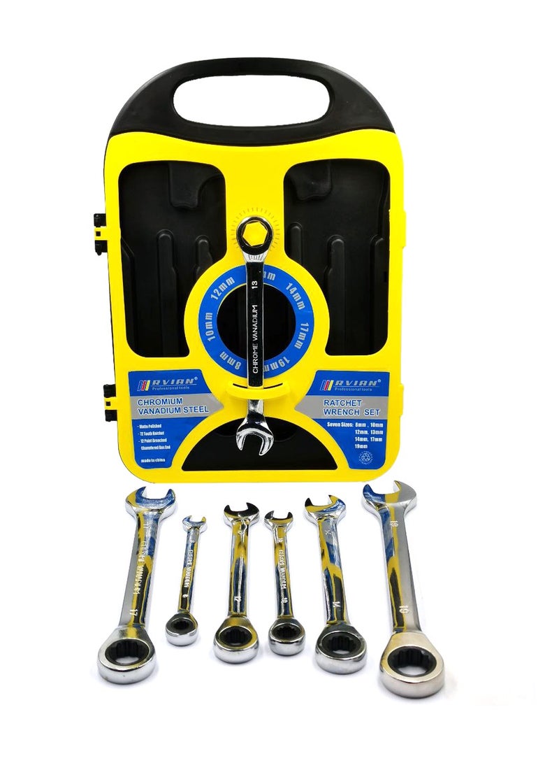Tools 7-Piece Ratchet Wrench and Spanner Set Premium Chrome Vanadium Combination Wrench Kit for Professional and Home Use  - Image 2