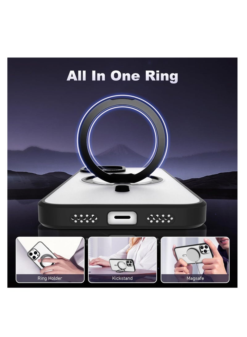 Aookay for iPhone 16 Pro Max Case with 360° Rotatable Magnetic Ring Stand, Compatible with Magsafe, Drop Protection, Shockproof iPhone 16 Pro Max Phone Case for Women Men (Black) - Image 2