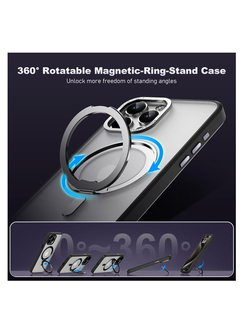 Aookay for iPhone 16 Pro Max Case with 360° Rotatable Magnetic Ring Stand, Compatible with Magsafe, Drop Protection, Shockproof iPhone 16 Pro Max Phone Case for Women Men (Black) - Image 3