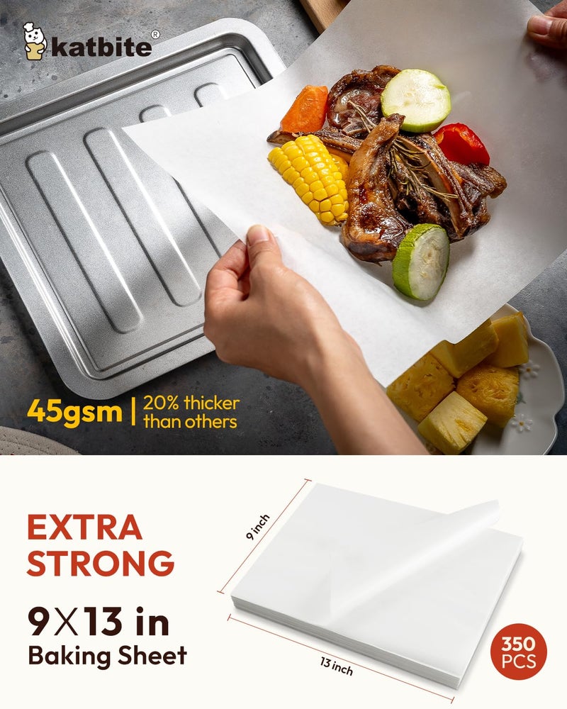 Katbite 350Pcs 9x13 In Parchment Paper Sheets, Heavy Duty White Baking Paper, Non-stick & Oil Proof for Oven, Air Fryer, Grilling, Steaming and Cooking Bread [Extra Strong Series] - Image 2