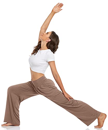 UEU Women's Plus Size Elastic High Waist Yoga Pants 2XL Casual Loose Fit Comfy Lounge Wide Leg Sports Athletic Pants with Pockets(LightCoffee,XXL) - Image 4