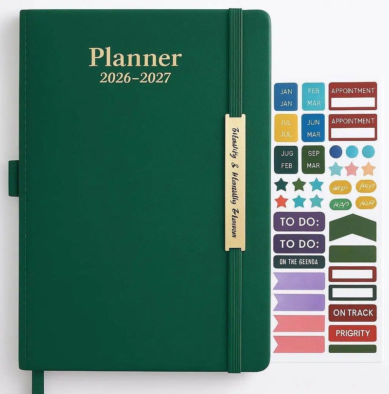 18 Month Weekly & Monthly Planner (Jan 2026-Jun 2027),Day Planner 2026-2027, A5 Academic Agenda with Index Tabs & Inner Pocket, Hardcover Notebook Diary for School & Office Travel & Business,Premium Gift Stationery - Green - Image 1