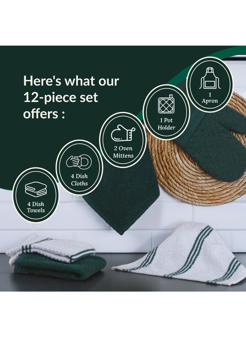 Cloud Scape Linen 12-Piece Kitchen Essentials Set – Includes Absorbent Dishcloths & Kitchen Towels, Non-Slip Silicone Grip, Olive Green  - Image 4