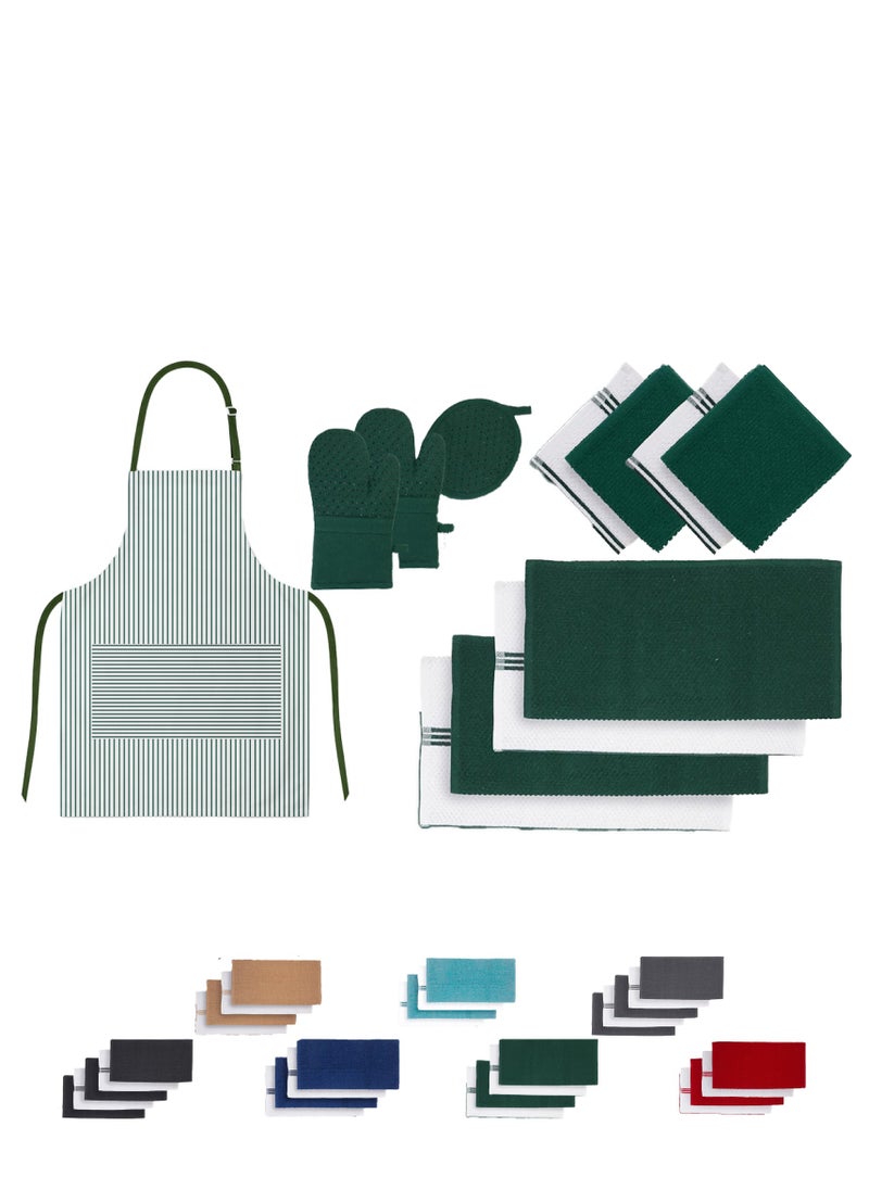 Cloud Scape Linen 12-Piece Kitchen Essentials Set – Includes Absorbent Dishcloths & Kitchen Towels, Non-Slip Silicone Grip, Olive Green  - Image 1
