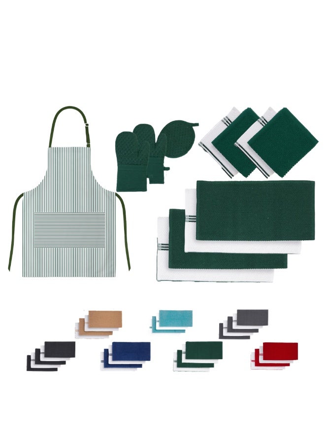 كلاود سكيب لينين 12-Piece Kitchen Essentials Set – Includes Absorbent Dishcloths & Kitchen Towels, Non-Slip Silicone Grip, Olive - Image 1