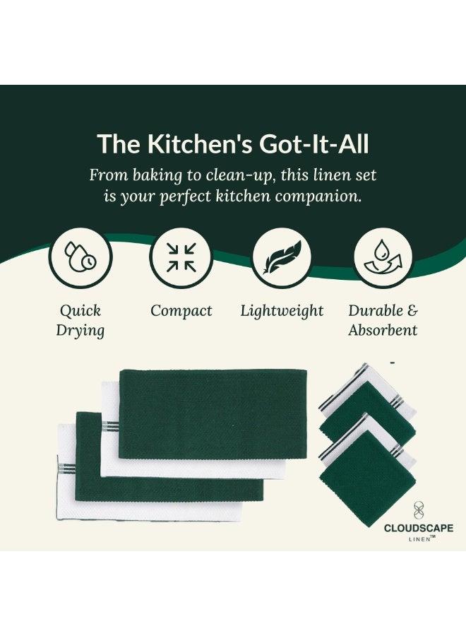 كلاود سكيب لينين 12-Piece Kitchen Essentials Set – Includes Absorbent Dishcloths & Kitchen Towels, Non-Slip Silicone Grip, Olive - Image 3