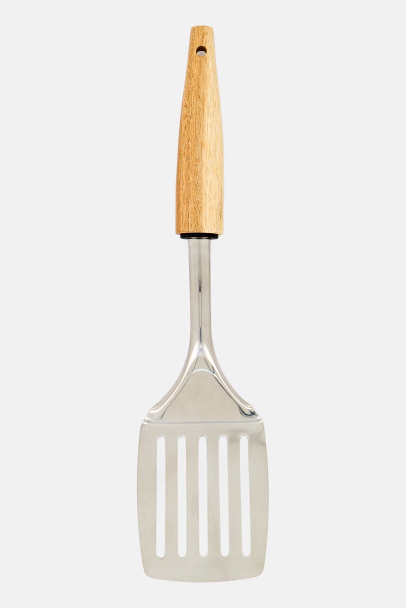 Cuisine Art Stainless Steel Slotted Turner with Acacia Wood Handle, Silver - Image 2
