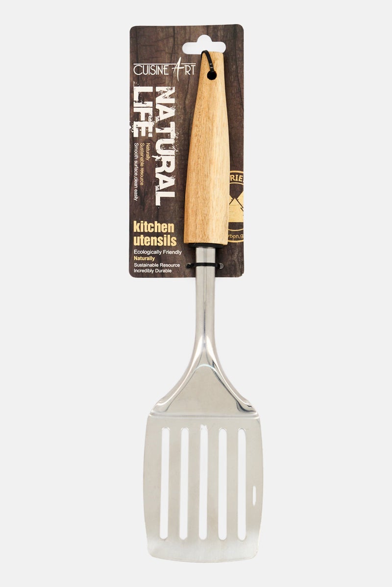 Cuisine Art Stainless Steel Slotted Turner with Acacia Wood Handle, Silver - Image 1