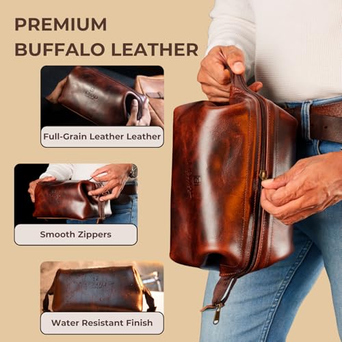 NomadCraftsCo. Premium Leather Travel Toiletry Bag for Men and Women, King-Size Dopp Kit with Waterproof Lining, Mens Toiletry Travel Bag - Image 4