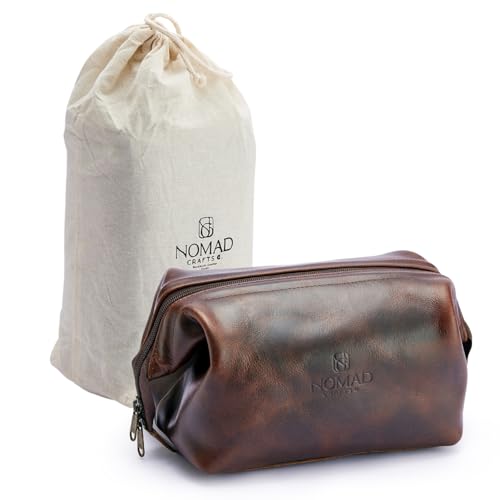 NomadCraftsCo. Premium Leather Travel Toiletry Bag for Men and Women, King-Size Dopp Kit with Waterproof Lining, Mens Toiletry Travel Bag - Image 1