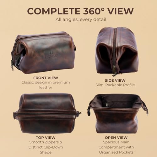 NomadCraftsCo. Premium Leather Travel Toiletry Bag for Men and Women, King-Size Dopp Kit with Waterproof Lining, Mens Toiletry Travel Bag - Image 3