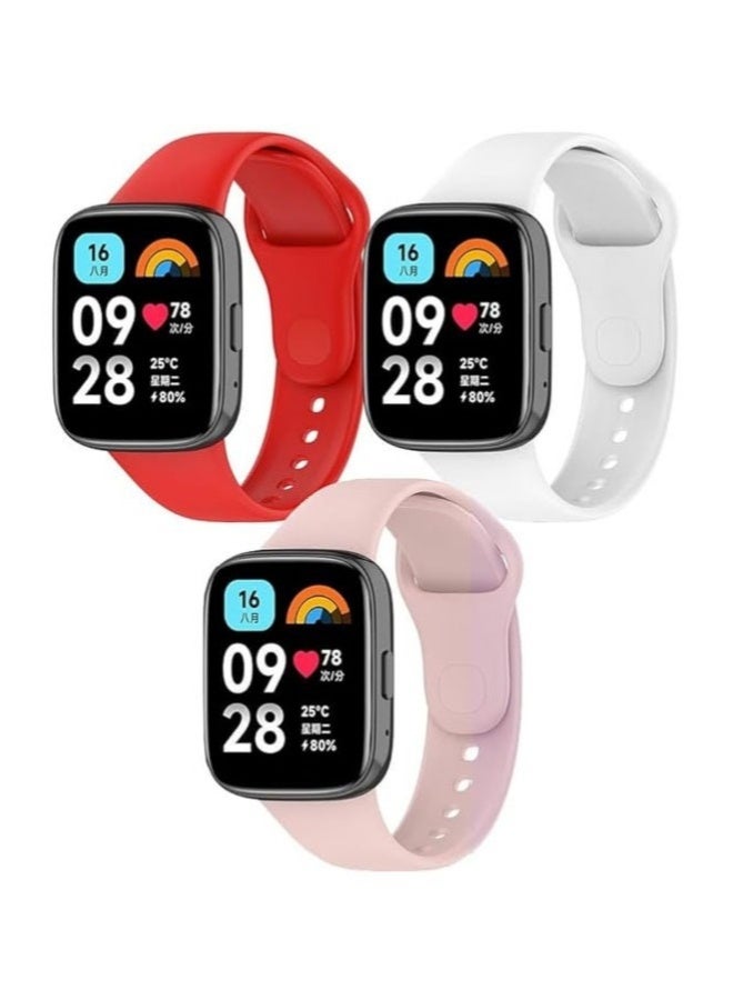 Beauenty 3 Piece Silicone Straps Compatible with Redmi Watch 3 Active/Redmi watch 3 lite(red/white/pink) - Image 1