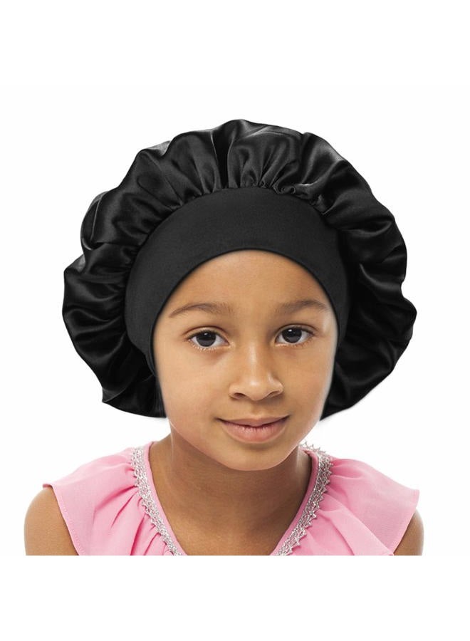 SENGTERM Kids Satin Bonnet Double Layer Wide Elastic Band Sleep Cap Hair Bonnet Silky Night Cap for Girls Toddler Child - Image 1