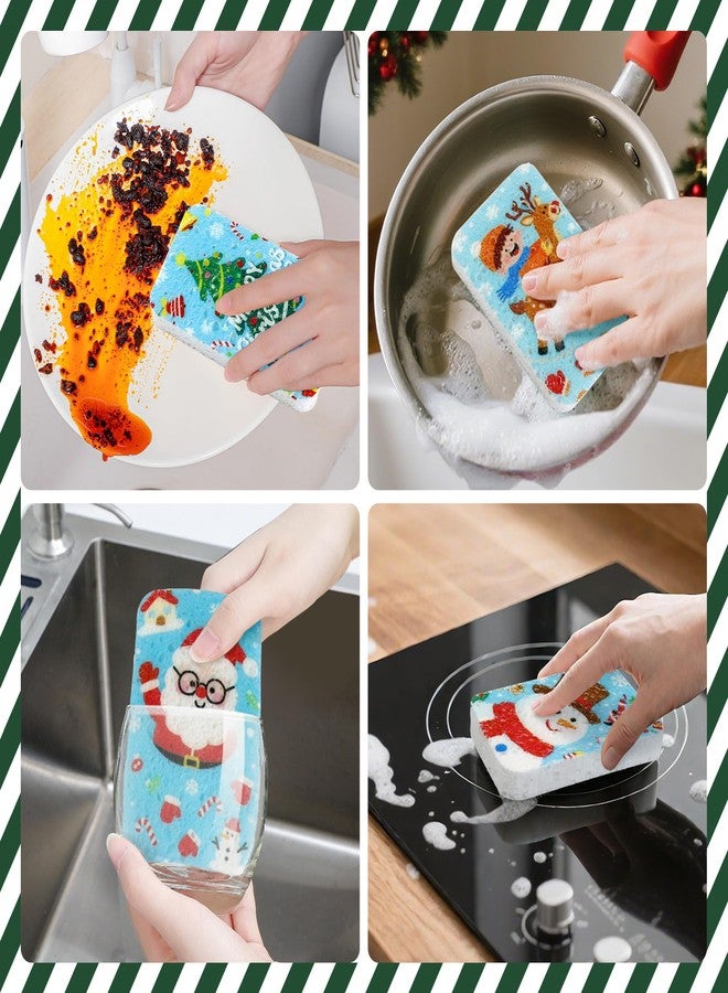 Lilac Christmas Theme Kitchen Sponge (12Pack) - Wood Pulp & Coconut Scrubber Sponges, High-Absorption Dishwashing Sponge with Festive Designs, Strong Cleaning for Dishes, Household Cleaning - Image 3