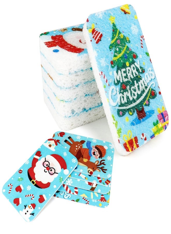 Lilac Christmas Theme Kitchen Sponge (12Pack) - Wood Pulp & Coconut Scrubber Sponges, High-Absorption Dishwashing Sponge with Festive Designs, Strong Cleaning for Dishes, Household Cleaning - Image 1