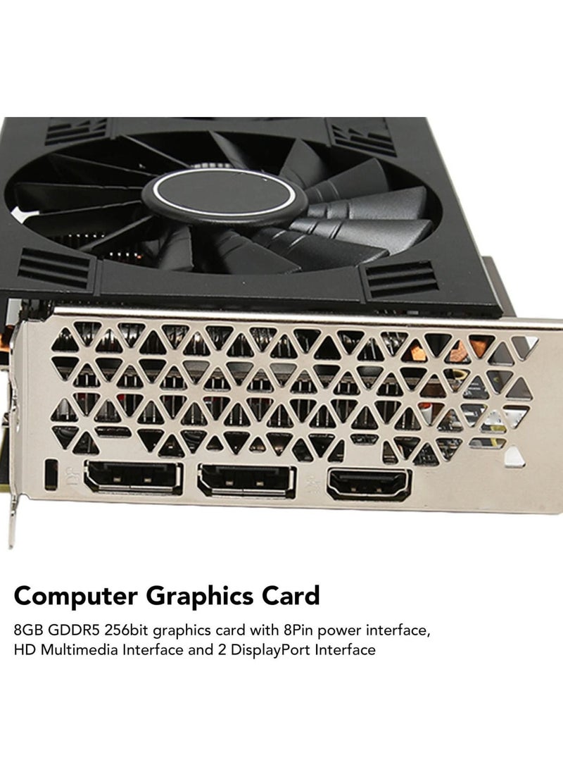 Gaming Graphics Card for Radeon RX 580, 8GB GDDR5 Graphics Card, 1286Mhz 4096x2160 Resolution, 8Pin Power Interface, Dual Fans, RX 580 PC Graphics Card for Work