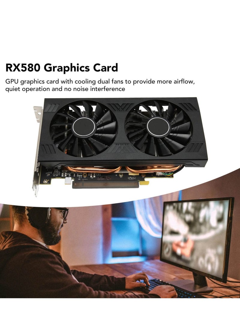 Gaming Graphics Card for Radeon RX 580, 8GB GDDR5 Graphics Card, 1286Mhz 4096x2160 Resolution, 8Pin Power Interface, Dual Fans, RX 580 PC Graphics Card for Work