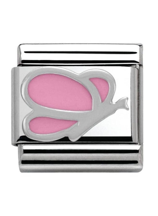 لاكجيريا تشارم للإسوارة الايطالية فراشة وردية بارزة ومصنوع من الفولاذ المقاوم للصدأ. - Image 1