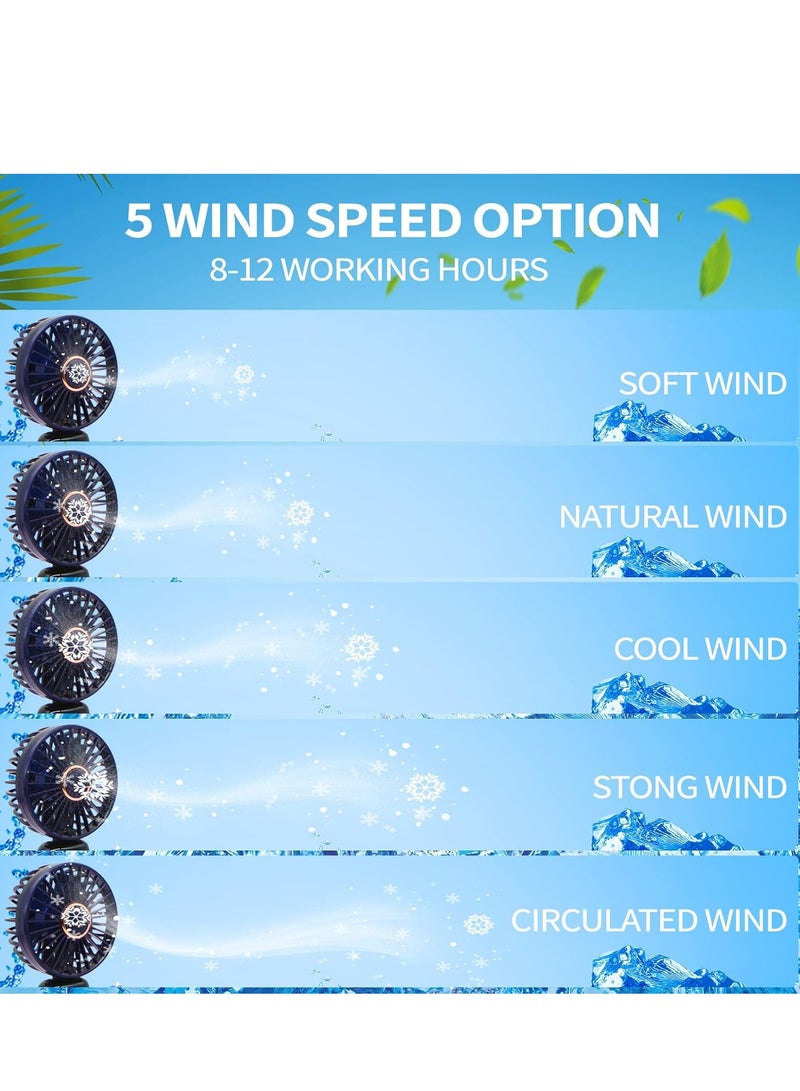 Handheld Portable Fan, Quiet Small Window Fan, 5000mAh USB Rechargeable Personal Fan, Battery Operated Small Fan with 5 Speeds for Home Travel Commute Makeup Office（Purple） - Image 3