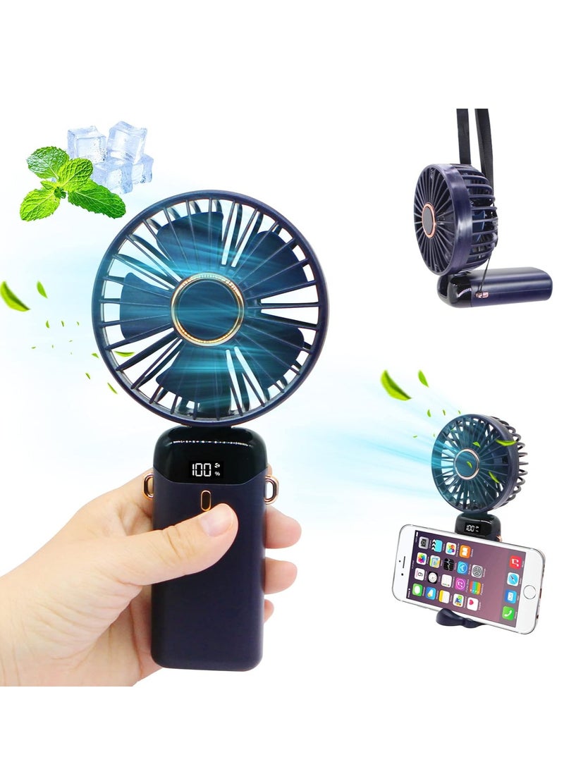 Handheld Portable Fan, Quiet Small Window Fan, 5000mAh USB Rechargeable Personal Fan, Battery Operated Small Fan with 5 Speeds for Home Travel Commute Makeup Office（Purple） - Image 2