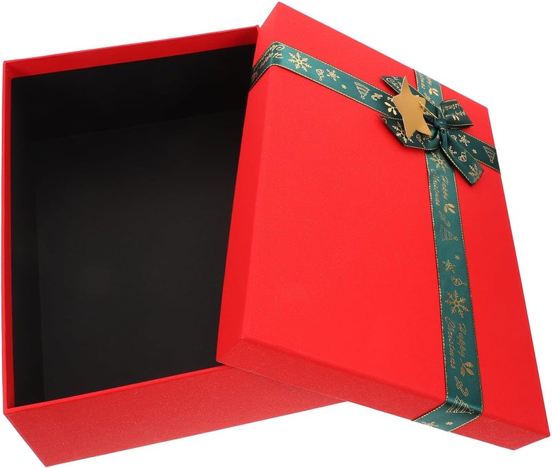 IWOWHERO Boxes 3pcs Red Paper Candy Treat Boxes with Green Ribbon Decorative Wrapping for Holiday Party Favors and Packaging - Image 1