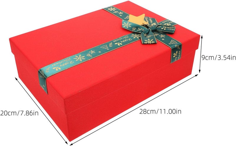 IWOWHERO Boxes 3pcs Red Paper Candy Treat Boxes with Green Ribbon Decorative Wrapping for Holiday Party Favors and Packaging - Image 2