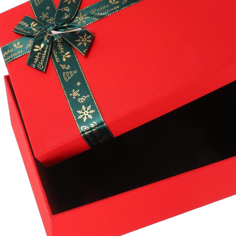 IWOWHERO Boxes 3pcs Red Paper Candy Treat Boxes with Green Ribbon Decorative Wrapping for Holiday Party Favors and Packaging - Image 3