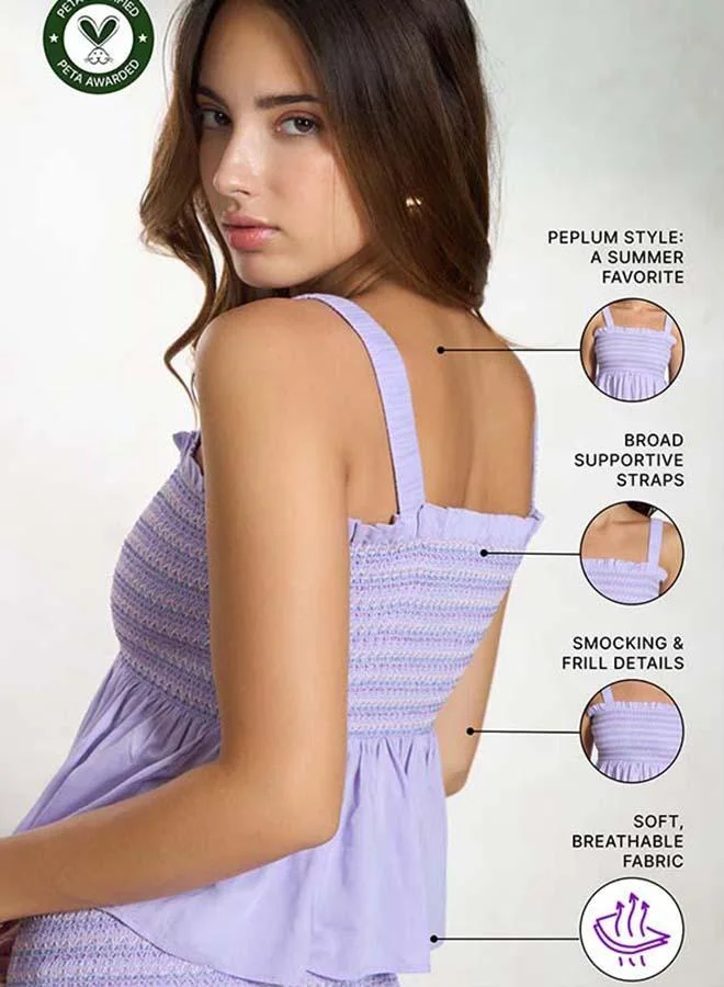 Virgio VIRGIO 100% Viscose Smocked Bodice Peplum Top