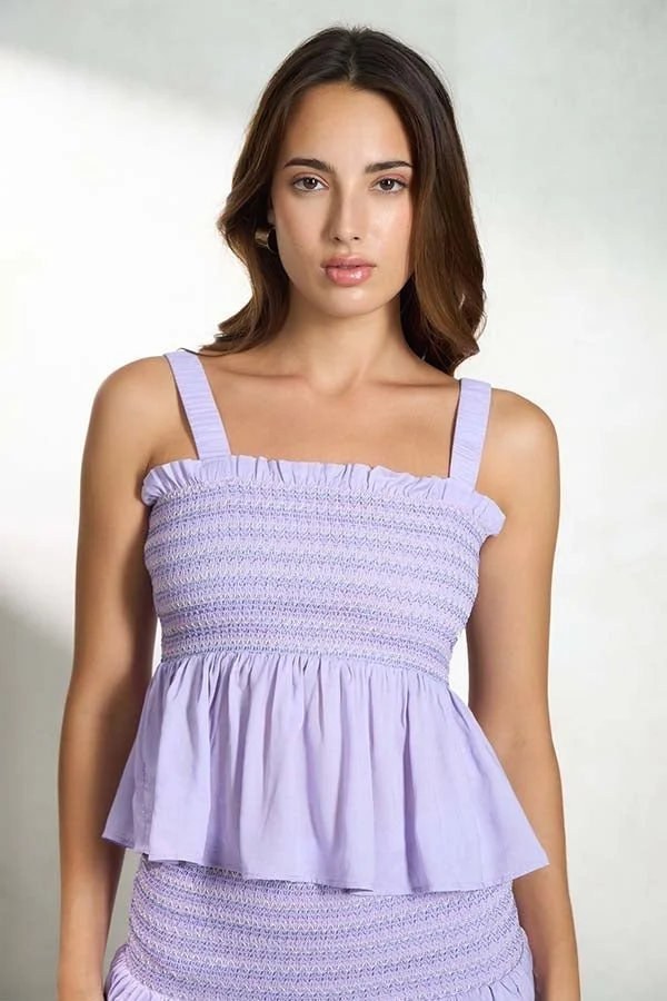 Virgio VIRGIO 100% Viscose Smocked Bodice Peplum Top