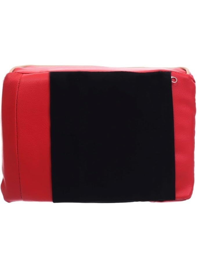 Car center console armrest cushion made of leather and memory foam for Passat models - RED/Black color - Image 4