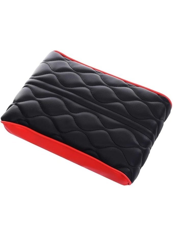 Car center console armrest cushion made of leather and memory foam for Passat models - RED/Black color - Image 2