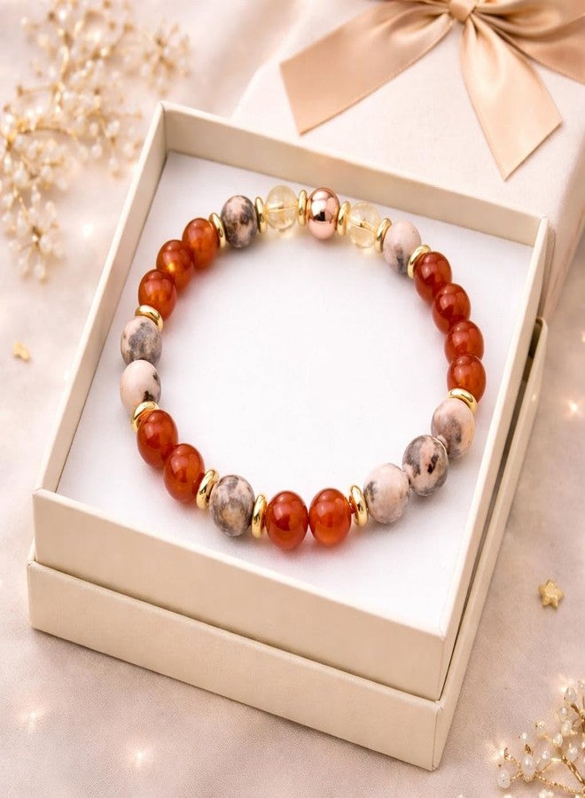 Sukhad Red Stone Beaded Bracelet for Women & Men | Natural Crystal Stretch Bracelet with Gold Spacers | Handmade Fashion Jewelry Gift for Couples - Image 5