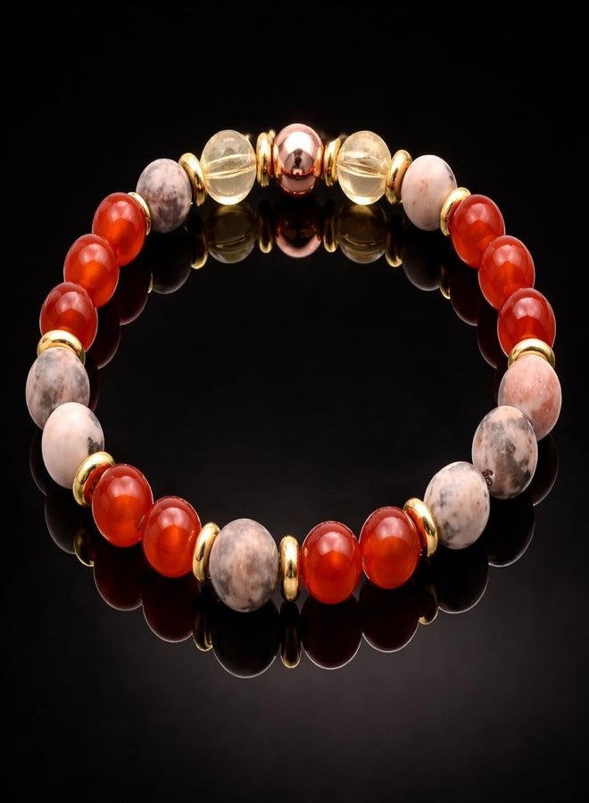 Sukhad Red Stone Beaded Bracelet for Women & Men | Natural Crystal Stretch Bracelet with Gold Spacers | Handmade Fashion Jewelry Gift for Couples - Image 4