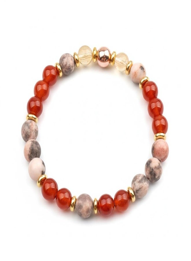 Sukhad Red Stone Beaded Bracelet for Women & Men | Natural Crystal Stretch Bracelet with Gold Spacers | Handmade Fashion Jewelry Gift for Couples - Image 1
