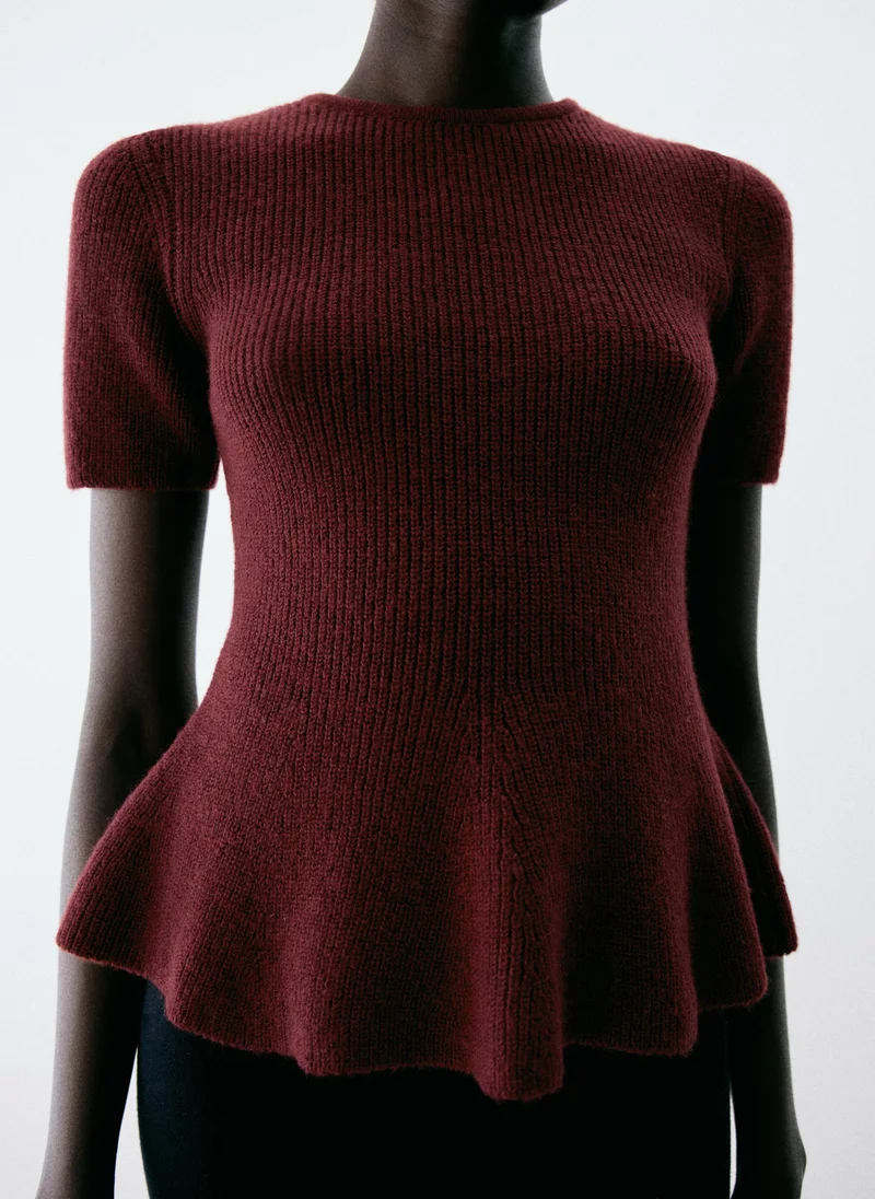 Mango Ribbed Peplum Sweater