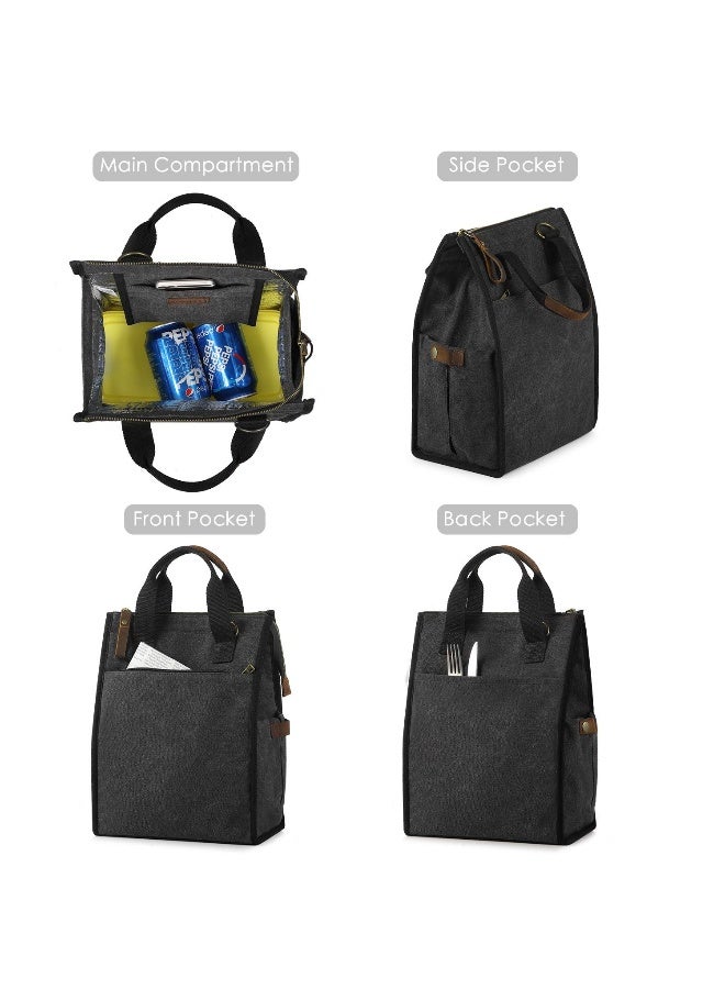 SMRITI Insulated Canvas Lunch Bag for Women/Men-9.6 L Reusable Leakproof Lunch Tote Bag for Work Picnic Beach - Fashion Lunchbox for Adults with Shoulder Strap(Dark Grey) - Image 5