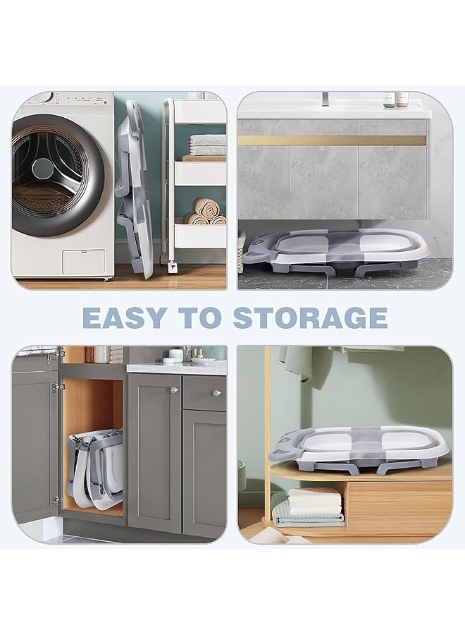 YelaJoy Collapsible Baby Bathtub For Newborn With Thermometer & 1 Soft Floating Cushion & 1 Bath Net Portable Travel Bathtub With Drain Hole Durable Foldable Baby Tubs For Infants To Toddler - Image 4