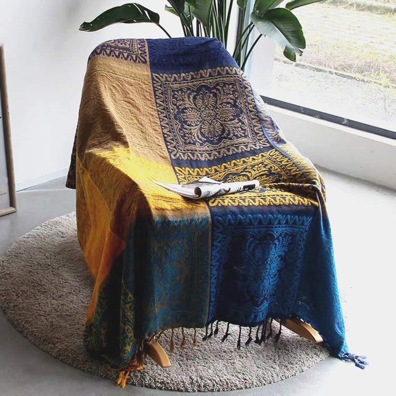 Edcooy Bohemian Throw Blanket for Couchï¼ŒColorfulâ€‚Chenille Tassels Boho Woven Hippie Throw Blanketsâ€‚for Couch Bed Sofa Chair Recliner Loveseat, Bohemian Fringe Tassels Decor Home(Blue, S:60x75) - Image 2