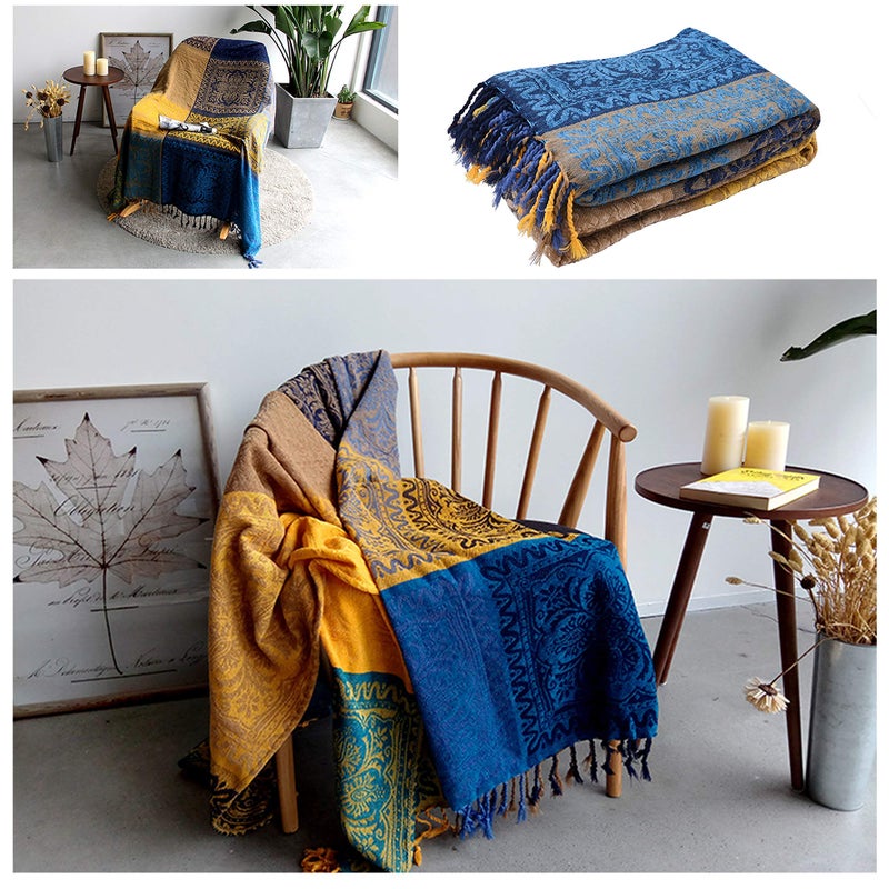 Edcooy Bohemian Throw Blanket for Couchï¼ŒColorfulâ€‚Chenille Tassels Boho Woven Hippie Throw Blanketsâ€‚for Couch Bed Sofa Chair Recliner Loveseat, Bohemian Fringe Tassels Decor Home(Blue, S:60x75) - Image 4