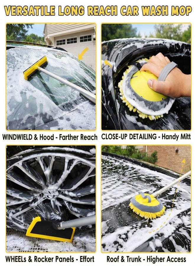 Opow 144'' Car Wash Brush Squeegee Kits with Collapsible Bucket, Telescopic Pole Foldable Water Container Waterproof Mitt Mop Sponge Super Absorbent Towel Medium Bristles Washing Cleaner for Car RV Truck - Image 3