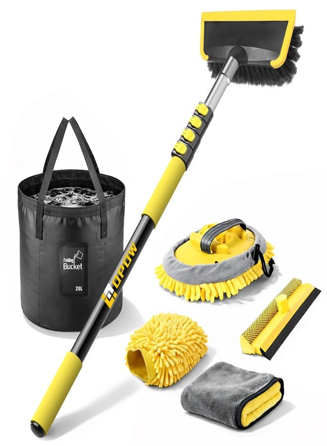 Opow 144'' Car Wash Brush Squeegee Kits with Collapsible Bucket, Telescopic Pole Foldable Water Container Waterproof Mitt Mop Sponge Super Absorbent Towel Medium Bristles Washing Cleaner for Car RV Truck - Image 1