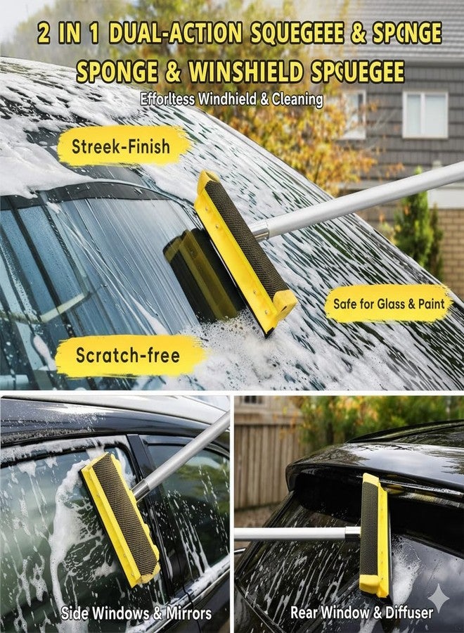 Opow 144'' Car Wash Brush Squeegee Kits with Collapsible Bucket, Telescopic Pole Foldable Water Container Waterproof Mitt Mop Sponge Super Absorbent Towel Medium Bristles Washing Cleaner for Car RV Truck - Image 5