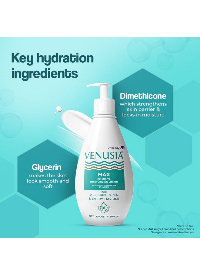 VENUSIA - Max Moisturiser Lotion For Everyday Use For Dry Skin, Contains Shea Butter, Mango Butter, Aloe Butter & Cocoa Butter. Paraben Free & Non Irritant Formula, Dermat Recommended,300 G - Image 1