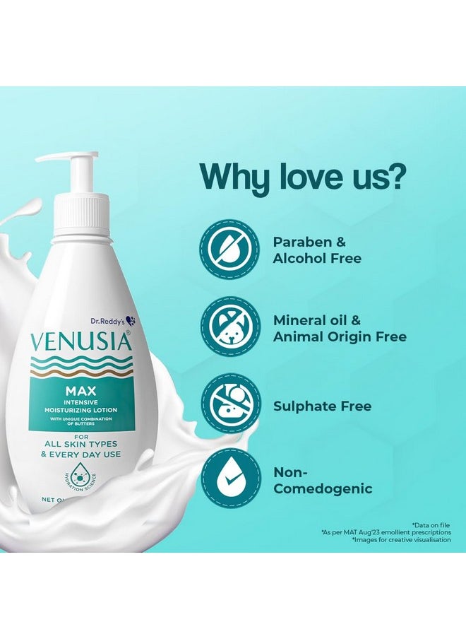 VENUSIA - Max Moisturiser Lotion For Everyday Use For Dry Skin, Contains Shea Butter, Mango Butter, Aloe Butter & Cocoa Butter. Paraben Free & Non Irritant Formula, Dermat Recommended,300 G - Image 1