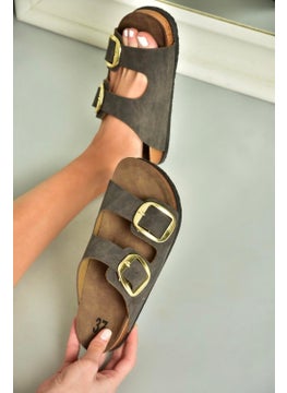 Fox Shoes P777517402 Brown Suede Double Strap Women's Slippers  - Image 3